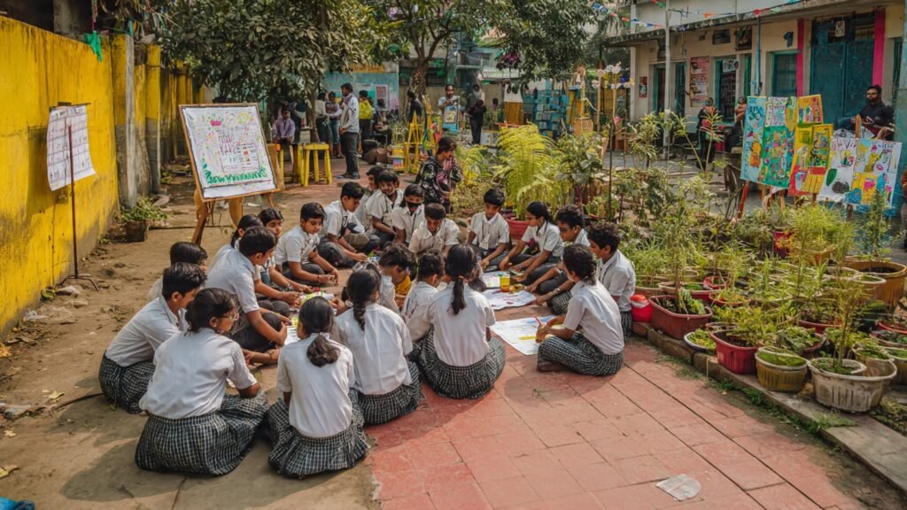পরিবেশ, সমাজ ও মানুষ the children are studying